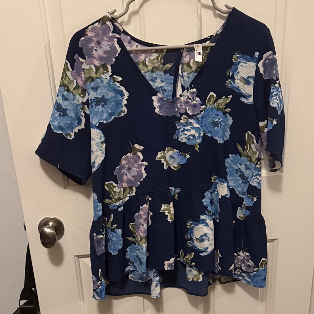 Pink Owl Blue Floral Blouse